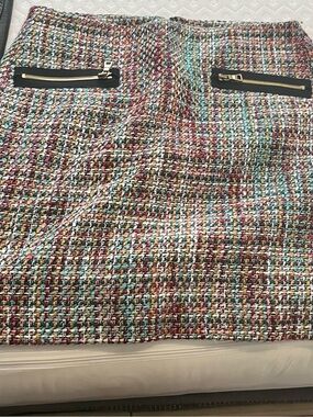 LOFT Multicolor Tweed Mini Skirt with Teal, Pink, Yellow & Black